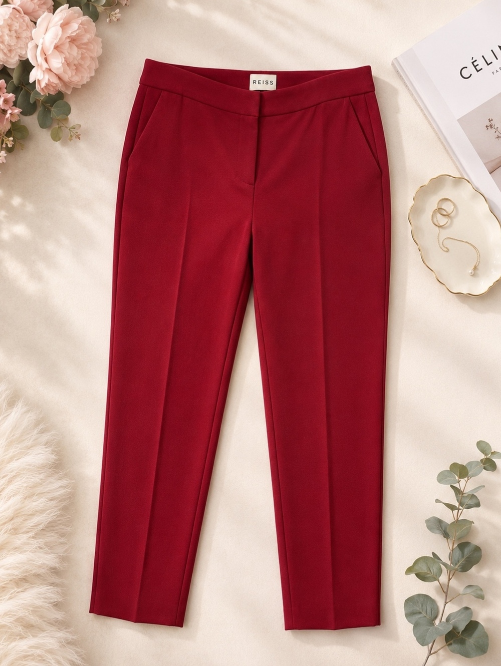Reiss Paris Textured Tailored Pants Berry UK14 US10